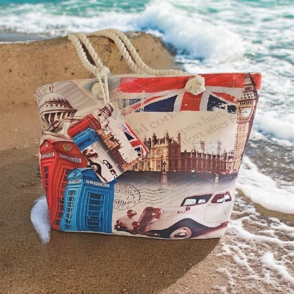 Y NOT Beach Bag Or Travel Bag Colorful EUROPEAN SCENE NEW good Size